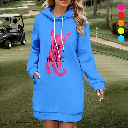 

Mujer vestido de golf Vestido con capucha Mantiene abrigado Transpirable Dispersor de humedad Manga Larga Ropa de golf Camiseta Correa Bolsillos laterales Impreso Primavera Otoño Tenis Golf pepinillo