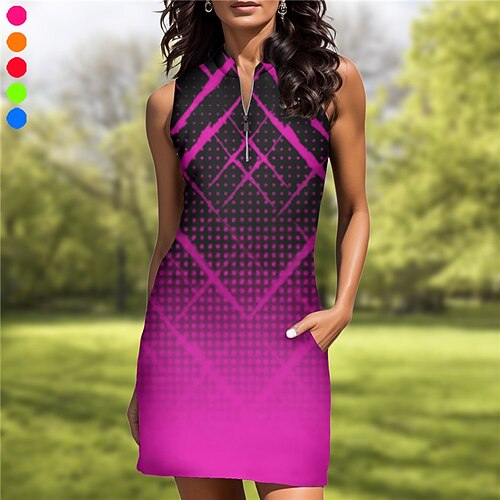 

Mulheres Vestido de tênis vestido de golfe Respirável Secagem Rápida Pavio Humido Sem Manga Vestidos roupa de tênis Zíper Geometria Estampado Verão Tênis Golfe Pickleball