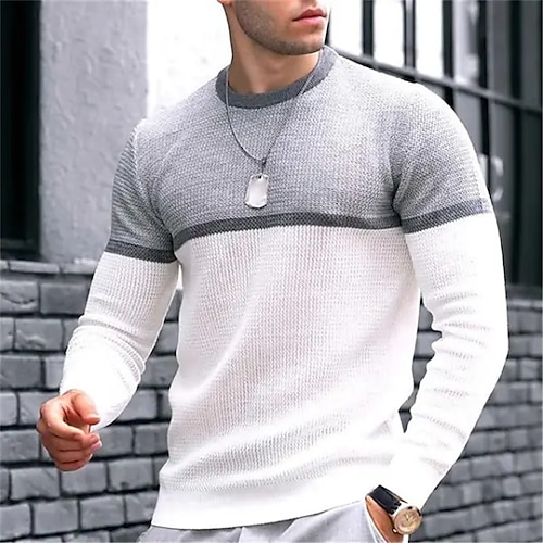 

Herren Pullover Strickware Gerippt Stricken Strick Streifen Rundhalsausschnitt Modisch Strassenmode Freizeitskleidung Urlaub Bekleidung Herbst Winter Schwarz Weiß S M L