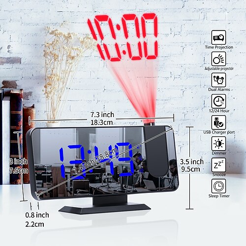 

Nouveau double réveil projection horloge électronique led miroir miroirs grand écran réveil