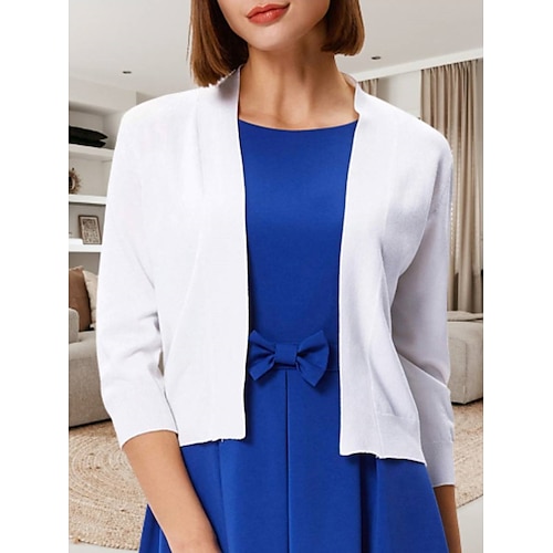 

Mulheres Sueter Cardigan Saltador Estriado Tricotar Fino Côr Sólida Abertura Frontal à moda Casual Diário Para Noite Primavera Outono Preto Branco S M L