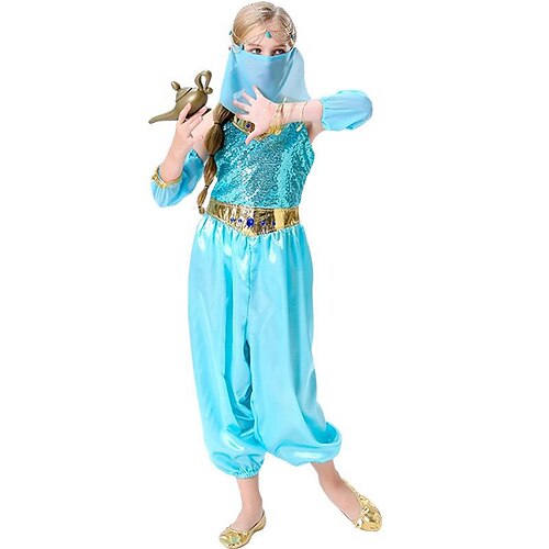 

Aladdin und die Zauberlampe Märchen Prinzessin Jasmin Motto-Party-Kostüm Tanzkostüme Mädchen Film Cosplay Cosplay Halloween Blau Kleid Halloween Karneval Maskerade Polyester