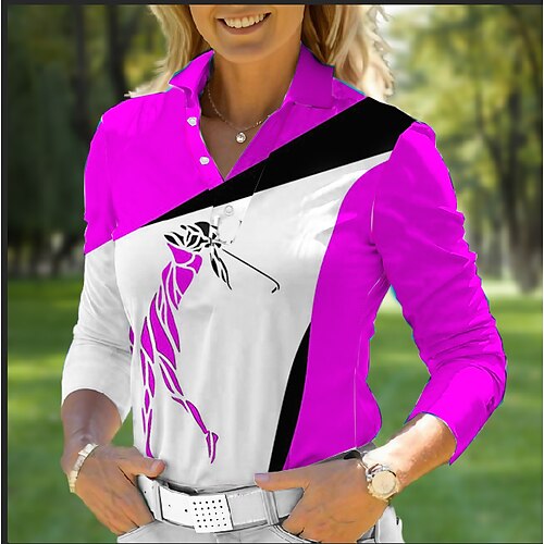 

Mujer Camisas de polo Camiseta de golf Polo con botones Transpirable Secado rápido Dispersor de humedad Manga Larga Ropa de golf ropa de golf Ajuste regular Impreso Primavera Otoño Tenis Golf