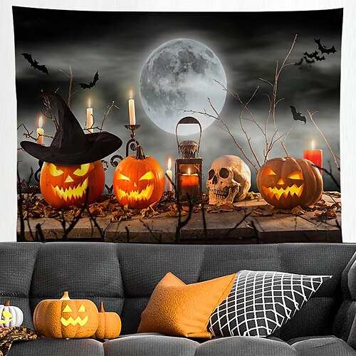 

tapiz de halloween, colgante de pared de calabaza malvada, decoración de arte, manta, cortina, mantel de picnic, colgante, dormitorio, sala de estar, dormitorio, decoración