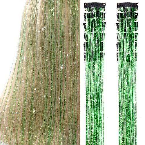 Hair Tinsel Pack of 12 Pcs Clip in Hair Tinsel 20 Inch Glitter Pink Tinsel  Hair Extensions, Festival Gift Tinsel Fairy Hair Extension Party Dazzle