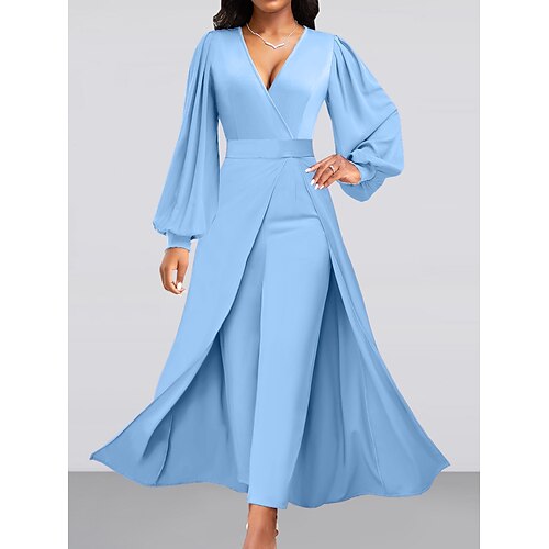 

Damen Jumpsuit Feste Farbe V Ausschnitt Elegant Party Abiball Breites Bein Regular Fit Langarm Rosa Blau S M L XL Ganzjährig