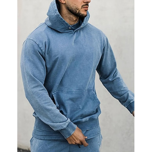 

Homme Sweat à capuche Bleu Capuche Plein Sport Loisir du quotidien Vacances Vêtement de rue Frais Décontractées Printemps Automne Vêtement Tenue Pulls Capuche Pulls molletonnés