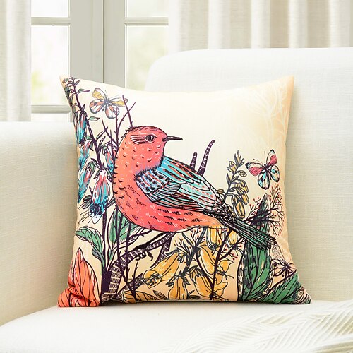 

Vogel-Stickerei-Kissenbezug, natürliches Leinen, dekorativer Kissenbezug, Wurfkissenbezug für Sofa, Couch, Bett, Bank, Wohnzimmer, 1 Stück
