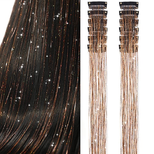 Hair Tinsel Pack of 12 Pcs Clip in Hair Tinsel 20 Inch Colorful Glitter  Tinsel Hair Extensions Festival Gift Tinsel Fairy Hair Extension Party  Dazzle Hair Accessories Strands Kit for Women Girls