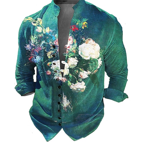 

Herren Hemd leinenhemd Blumen Grafik-Drucke Ständer Braun Grün Outdoor Strasse Langarm Bedruckt Bekleidung Leinen Modisch Strassenmode Designer Brautkleider schlicht