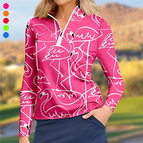 

Mujer Camisas de polo Camiseta de golf Transpirable Secado rápido Dispersor de humedad Manga Larga Ropa de golf ropa de golf Ajuste regular Cremallera Cuello alto Flamenco Rayas Primavera Otoño Tenis