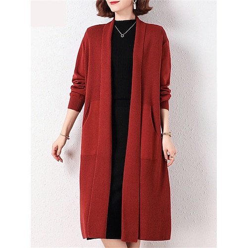 

Gilet Cardigan Maille Femme A côtes Tricoter Poche Couleur unie Col V mode Décontractées Extérieur du quotidien manche longue Automne Hiver Rouge bordeaux Mi chameau S M L