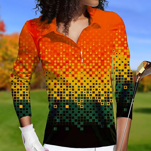 

Femme T-shirt POLO Chemise de golf Respirable Séchage rapide Evacuation de l'humidité manche longue Vêtements de golf Top Standard Géométrie Printemps Automne Tennis Le golf Pickleball