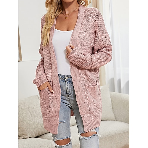 

Damen Strickjacke Strickwaren Gedrehtes Stricken Lang Tasche Feste Farbe Öffnung vorne Stilvoll Brautkleider schlicht Täglich Ausgehen Herbst Winter Rosa Orange Beige S