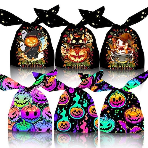 

50 pcs halloween lapin sacs en plastique fantôme citrouille biscuit bonbons sacs pour enfants halloween fête décoration fournitures sac cadeau