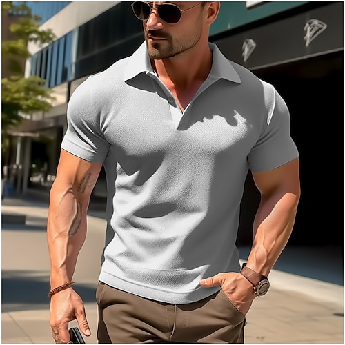 

Homens Camiseta Polo Camisa de golfe Casual Esportes Lapela Manga Curta Moda Básico Tecido Clássico Verão Normal Preto Branco Azul Marinho Cinzento Camiseta Polo