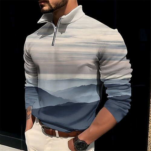 

Paysage Montagne Décontractées Homme 3D Imprimer polo de golf Extérieur Casual Quotidien Vêtement de rue manche longue Zip Polos Bleu Violet Marron Automne hiver S M L Micro-élastique Polo à revers