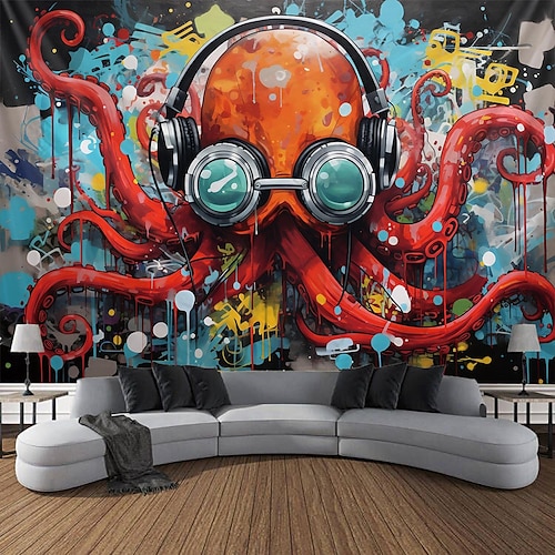 

Graffiti Monster Octopus Hanging Tapestry Wall Art Large Tapestry Mural Decor Photograph Backdrop Blanket Curtain Home Bedroom Living Room Decoration