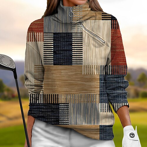 

Women's Golf Hoodie Golf Pullover Golf Sweatshirt Thermal Warm Breathable Moisture Wicking Long Sleeve Golf Outerwear Top Regular Fit Zipper Side Pockets Geometry Funny Maillard Spring Autumn Tennis