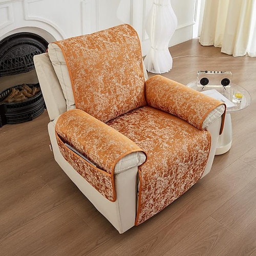 

Recliner Sofa Slipcover Burnt Orange Sofa Cover Chenille Sofa Couch Cover Furniture Protector with Elastic Straps for Pets Kids Children Dog Cat