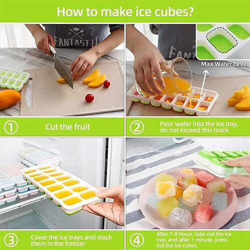 14 Grids Ice Cube Trays Reusable Silicone Ice cube Mold Fruit Ice