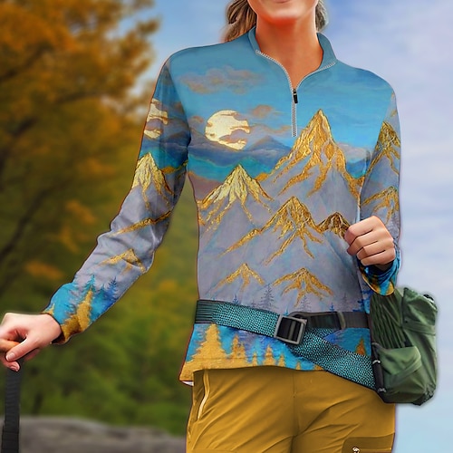 

Women's Hiking Tee shirt Hiking Shirt Long Sleeve Golf Apparel Golf Clothes Top Outdoor Breathable Quick Dry Moisture Wicking Soft Zipper Stand Collar Polyester Spandex Blue Purple Orange Climbing