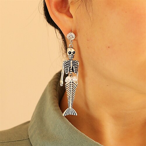 

Damen Tropfen-Ohrringe Edler Schmuck Klassisch Totenkopf Cool Erklärung Ohrringe Schmuck Silber Für Halloween 1 Paar