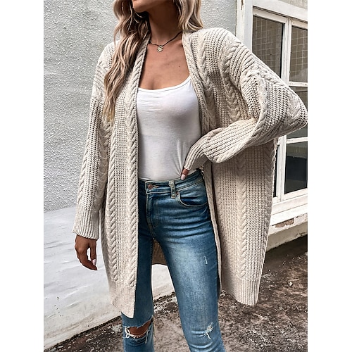 

Mulheres Sueter Cardigan Saltador Cabo Tricotar Túnica Superdimensionado Côr Sólida Abertura Frontal à moda Casual Ao ar livre Diário Outono Inverno off white Cinzento Escuro S M L