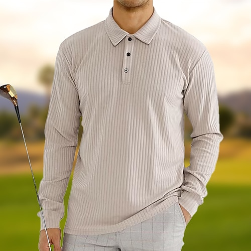 

Men's Golf Clothes Button Up Polo Breathable Quick Dry Moisture Wicking Long Sleeve Golf Clothes Golf Outerwear Button Solid Color Spring Autumn / Fall Tennis Golf Pickleball
