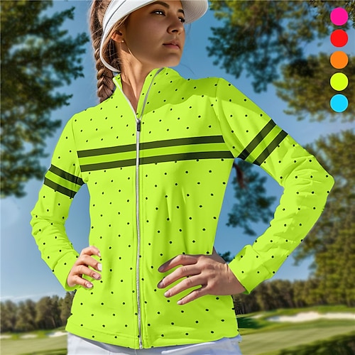 

Femme Vestes de golf Chaud Respirable Evacuation de l'humidité manche longue Vêtements d'extérieur de golf Top Standard Zippé Rayure Imprimé Printemps Automne Tennis Le golf Pickleball