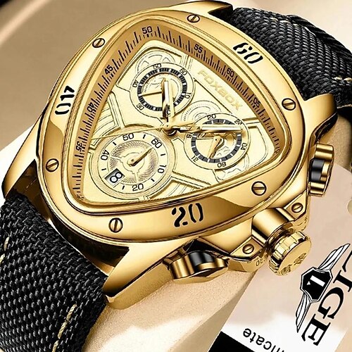 

Foxbox Casual Sport Watches for Men Original Brand Luxury Military Nylon Strap Wrist Watch Big Man Clock Fashion Golden Chronograph Mens Watch Uhren Herren