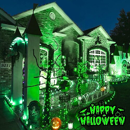

100m 1000leds luces solares verdes de halloween control remoto al aire libre impermeable 8 modos luces de cadena de jardín para patio jardín árbol fiesta de halloween decoración al aire libre