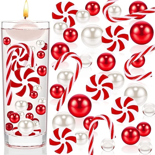 

6054Pcs Christmas Vase Filler Floating Pearls for Vases, Christmas Clear Water Gel Beads Candy Cane Christmas Decorations, Floating Candles for Centerpieces, Floating Candy Christmas Party Decor