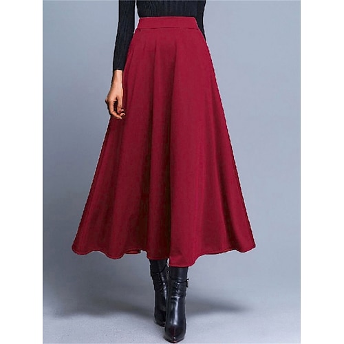 

Women's Skirt A Line Swing Work Skirts Midi Black Wine Red Skirts Pocket With Zipper Fashion Elegant Office Career Street Fall Winter M L XL