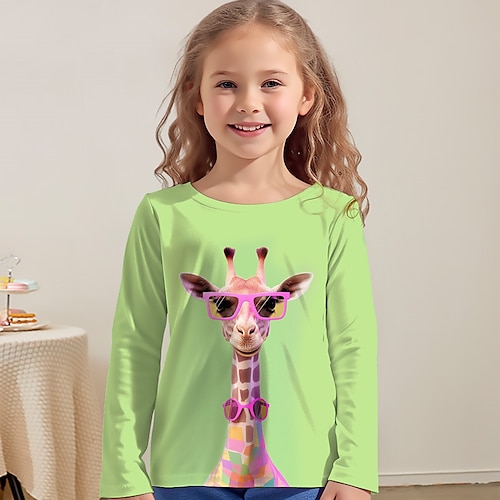 

Girls' 3D Animal Giraffe T shirt Tee Long Sleeve 3D Print Fall Winter Active Fashion Cute Polyester Kids 3-12 Years Outdoor Casual Daily Regular Fit
