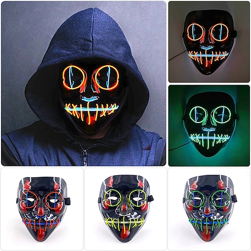 

Double couleurs néon lumineux el fil masque de fête halloween cosplay serpent oeil masque d'horreur éclairant effrayant fête mascarade