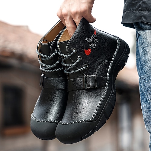 

Herren Stiefel Freizeitschuhe für Herren Handnähen Komfort Schuhe Übergrössen Brautkleider schlicht Outdoor Täglich Radfahren Wanderschuhe Leder Atmungsaktiv Komfortabel Rutschfest Mittelhohe Stiefel