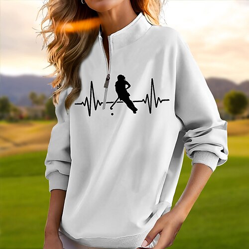 

Mujer Jersey de golf Sudadera Golf Mantiene abrigado Transpirable Dispersor de humedad Manga Larga Ropa de golf Camiseta Ajuste regular Cremallera Bolsillos laterales Impreso Primavera Otoño Tenis