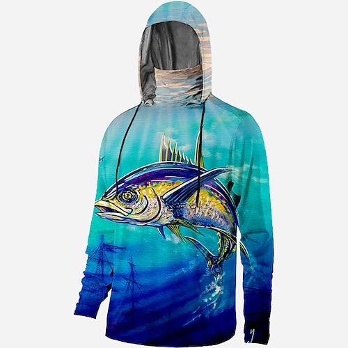 

Homens Camisa de pesca Com Capuz Exterior Manga Longa Proteção UV Respirável Secagem Rápida Leve Redutor de Suor Blusas Primavera Outono Ao ar livre Pesca Acampar e Caminhar Amarelo Azul Verde