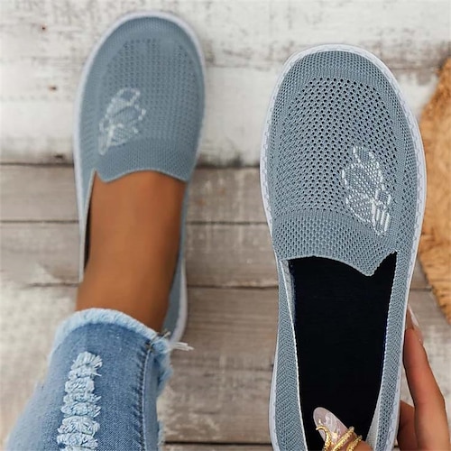 

Femme Ballerines Slip-Ons Chaussures de confort Grandes Tailles Extérieur du quotidien Eté Talon Plat Bout rond Sportif Décontractées Confort Marche Maille Mocassins Couleur unie Rouge vin Noir Beige