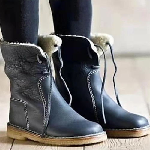 

Damen Stiefel Schneestiefel Übergrössen Winterstiefel Outdoor Täglich Innenfutter aus Fleece Stiefel mit mittlerer Wade Winter Flacher Absatz Runde Zehe Vintage Brautkleider schlicht Minimalismus PU