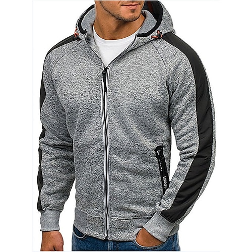 

Homme Sweat à capuche Sweat à capuche zippé Veste Pardessus Noir Gris Clair Gris foncé Capuche Bloc de couleur Patchwork Sport Loisir du quotidien Vacances Frais Décontractées Polaire fine Automne