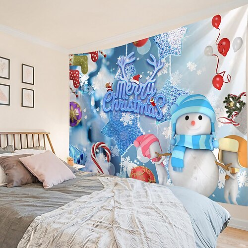 

Bonhomme de neige de Noël suspendu tapisserie murale art grande tapisserie décor mural photographie toile de fond couverture rideau maison chambre salon décoration décorations d'Halloween