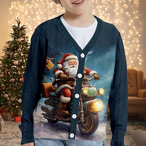 Christmas Boys 3D Santa Claus Sweater & Cardigan Long Sleeve 3D