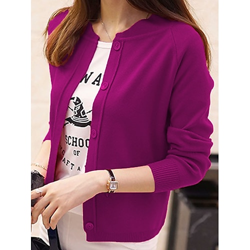 

Mujer Chaqueta de Punto Puente Estriado Tejer Corto Botón Color sólido Cuello Barco Elegante Casual Diario Noche Otoño Invierno Negro Amarillo S M L