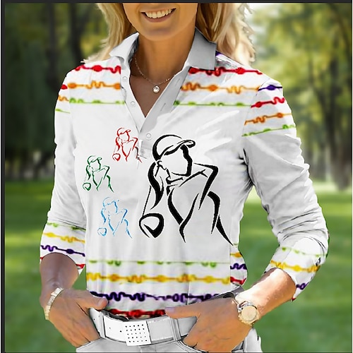 

Mulheres Camisa polo de caminhada Camisa de golfe Pólo de botões Respirável Secagem Rápida Pavio Humido Manga Longa Vestuário de golfe Roupas de golfe Normal Estampado Primavera Outono Tênis Golfe