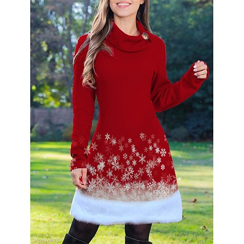 

Tenue décontractée Robe de Noël Robe d'hiver Femme Motif de flocon de neige Patchwork Toison col bénitier Mode Vêtement de rue Extérieur Noël manche longue Ample Vin Automne Hiver S M L XL XXL