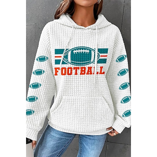 

Women's Hoodie Sweatshirt Pullover Textured Active Drawstring Front Pocket Black White Gray Football Casual Sports Hoodie Long Sleeve Top Micro-elastic Fall Winter