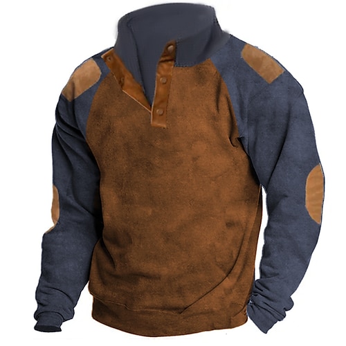 

Homme Sweat shirt Marron Col Mao Bloc de couleur Patchwork Sport Loisir du quotidien Vacances Vêtement de rue basique Décontractées Printemps Automne Vêtement Tenue Pulls Capuche Pulls molletonnés