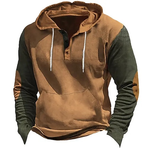 

Herren Hoodie Sweatshirt Kapuze Kapuzenpullover mit Knöpfen Blau Braun Grün Khaki Kaffee Mit Kapuze Farbblock Patchwork Sport Natur Täglich Festtage Strassenmode Cool Brautkleider schlicht Frühling